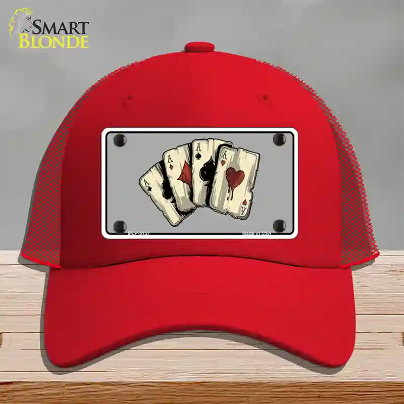 Four Aces Cards Novelty License Plate Hat Mesh / Red