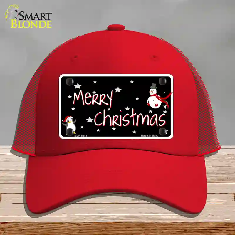 Merry Christmas Novelty License Plate Hat Mesh / Red