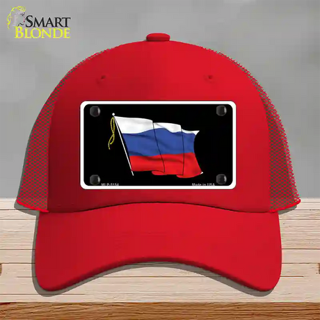 Russian Waving Flag Novelty License Plate Hat Mesh / Red