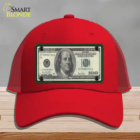 $100 Bill Novelty License Plate Hat Mesh / Red