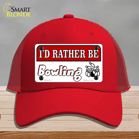 Rather Be Bowling Novelty License Plate Hat Mesh / Red