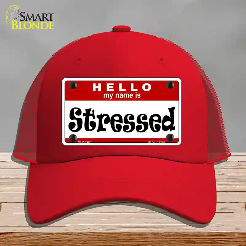 Stressed Novelty License Plate Hat Mesh / Red