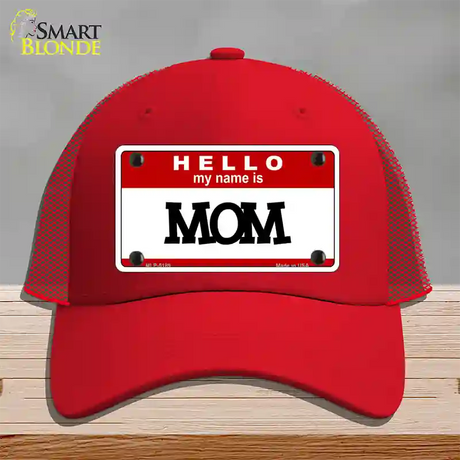 Mom Novelty License Plate Hat Mesh / Red