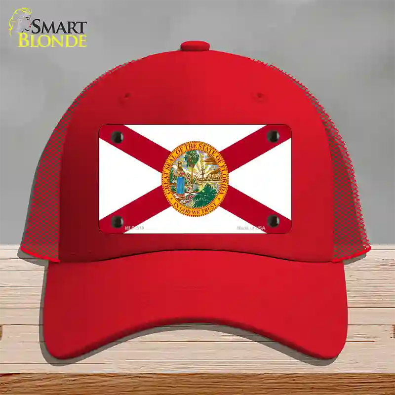 Florida State Flag Novelty License Plate Hat Mesh / Red