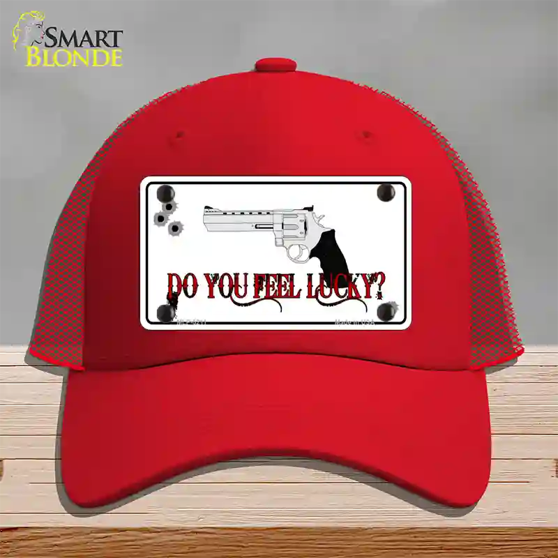 Do You Feel Lucky Novelty License Plate Hat Mesh / Red