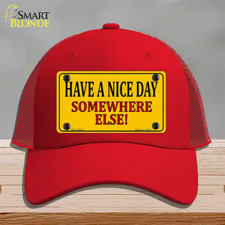 Have a Nice Day Novelty License Plate Hat Mesh / Red