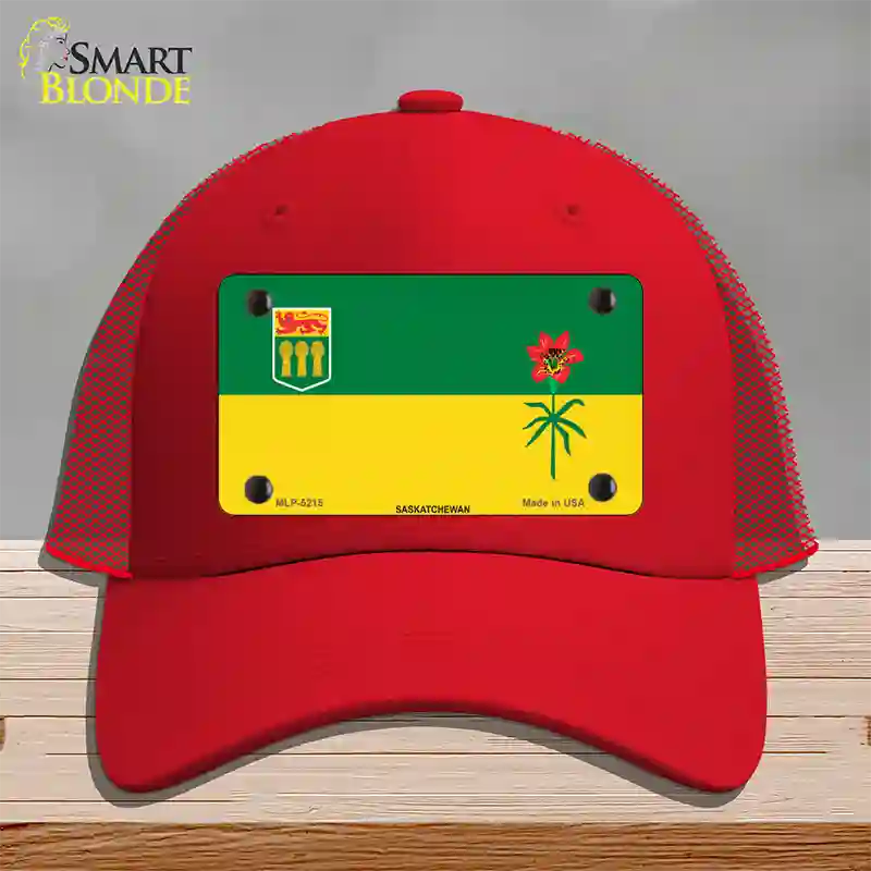 Saskatchewan Flag Novelty License Plate Hat Mesh / Red