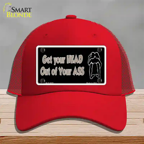 Head Out of Your Ass Novelty License Plate Hat Mesh / Red