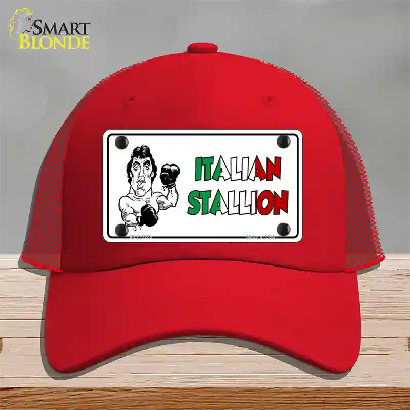 Italian Stallion Novelty License Plate Hat Mesh / Red