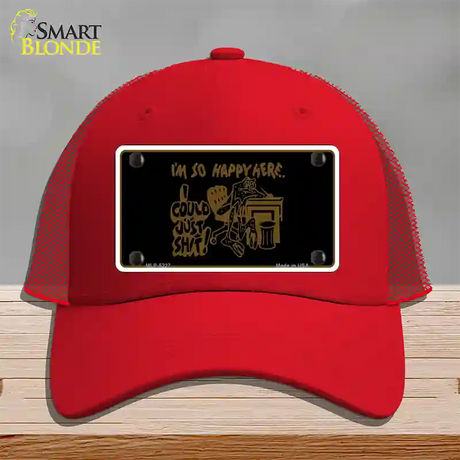 Im So Happy Here Novelty License Plate Hat Mesh / Red