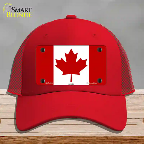 Canadian Flag Novelty License Plate Hat Mesh / Red