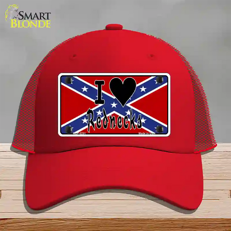 I Love Rednecks Novelty License Plate Hat Mesh / Red