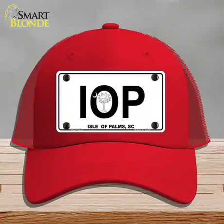 IOP Isle of Palms Novelty License Plate Hat Mesh / Red