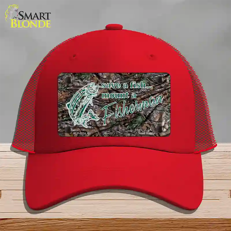 Save A Fish Novelty License Plate Hat Mesh / Red