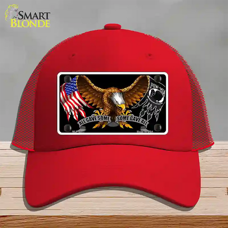 POW MIA All Gave Some Some Gave All Novelty License Plate Hat Mesh / Red