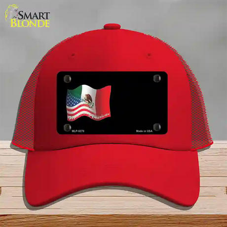 Mexican American Flag Offset Novelty License Plate Hat Mesh / Red