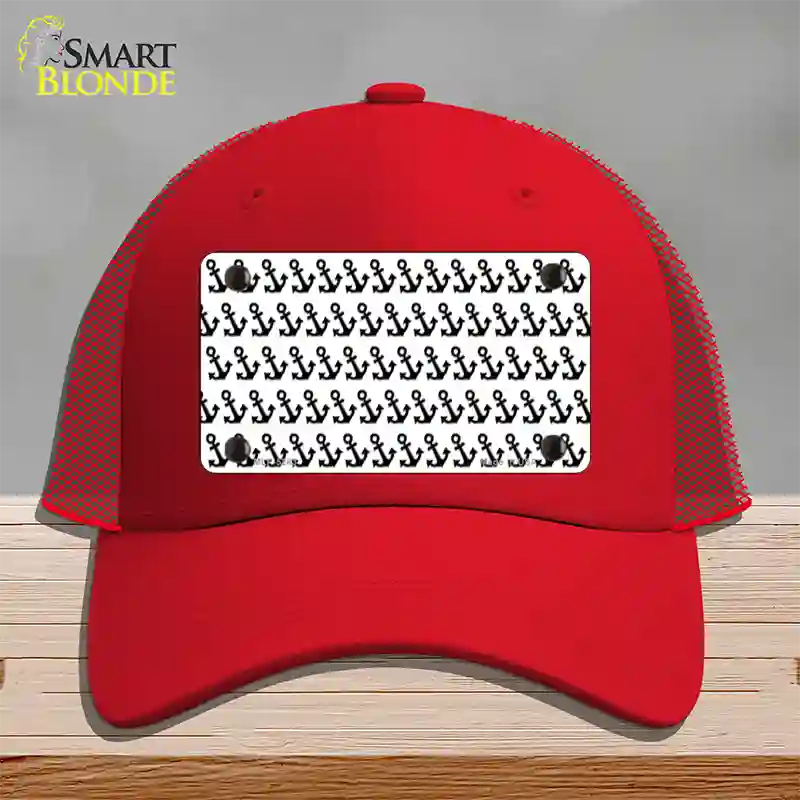 White Black Anchor Novelty License Plate Hat Mesh / Red