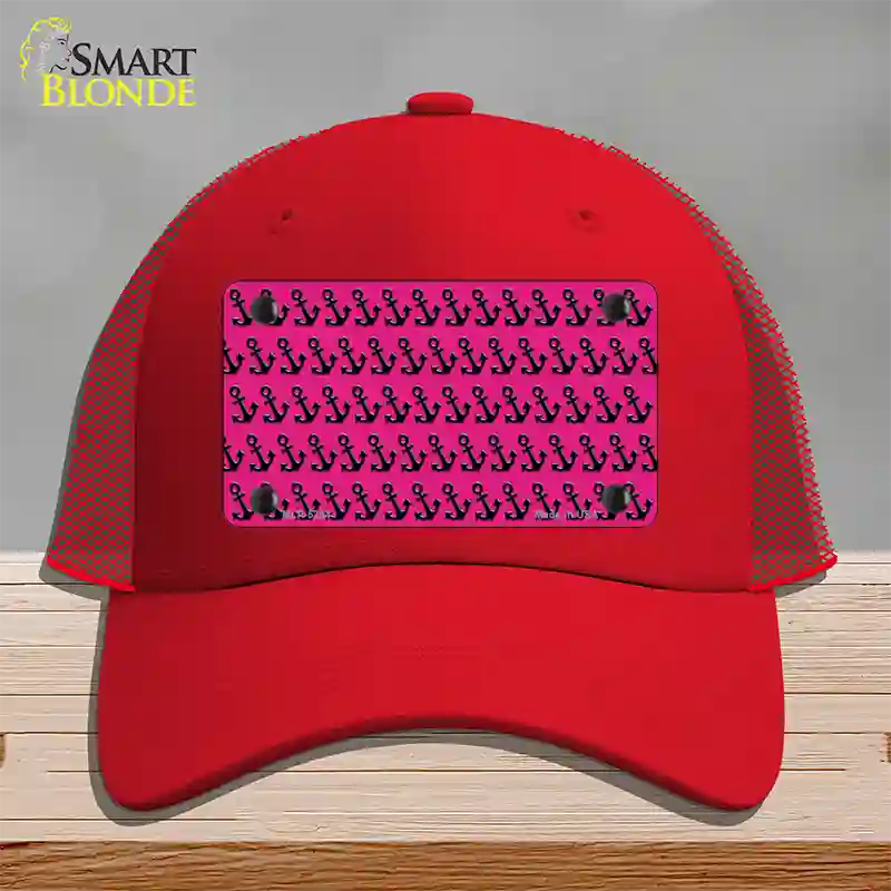 Pink Black Anchor Novelty License Plate Hat Mesh / Red