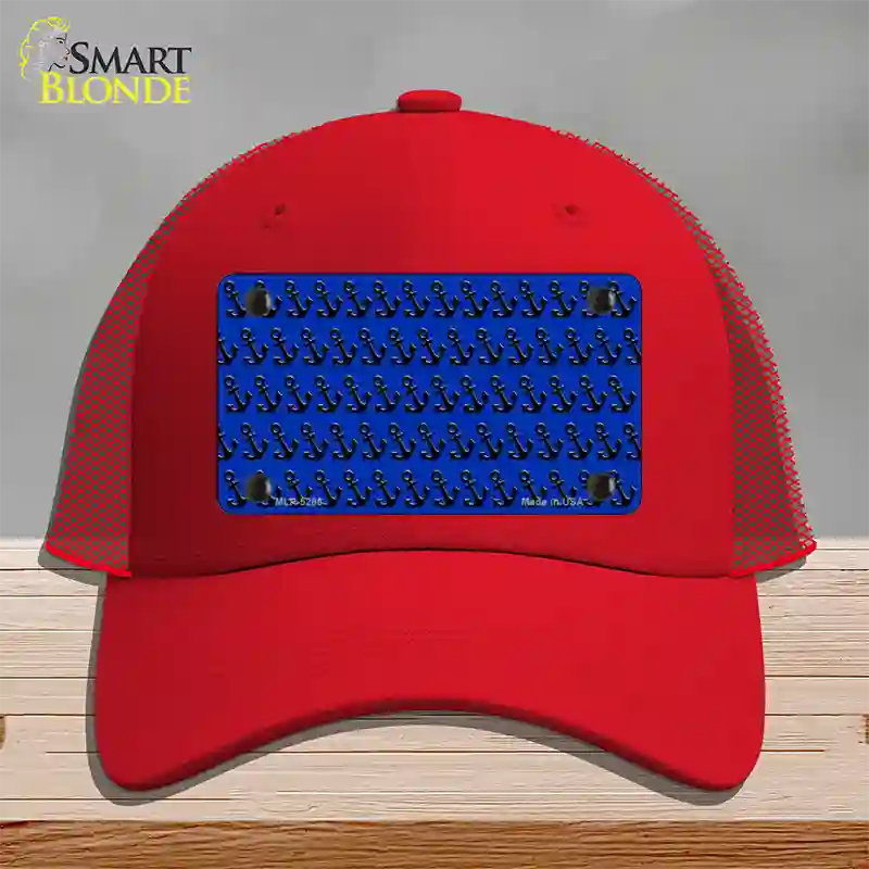 Blue Black Anchor Novelty License Plate Hat Mesh / Red