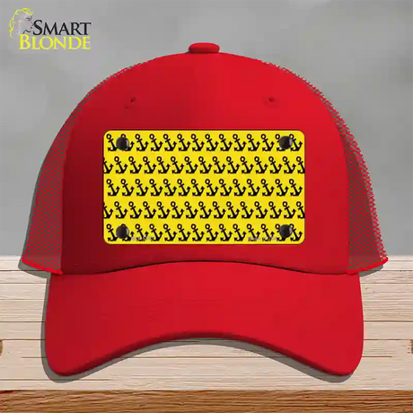 Yellow Black Anchor Novelty License Plate Hat Mesh / Red