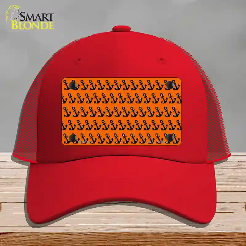 Orange Black Anchor Novelty License Plate Hat Mesh / Red