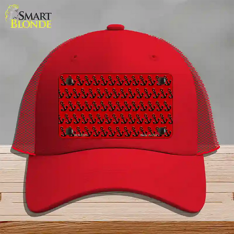 Red Black Anchor Novelty License Plate Hat Mesh / Red