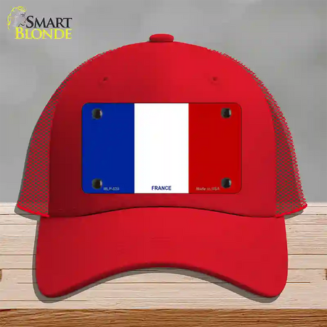 France Flag Novelty License Plate Hat Mesh / Red