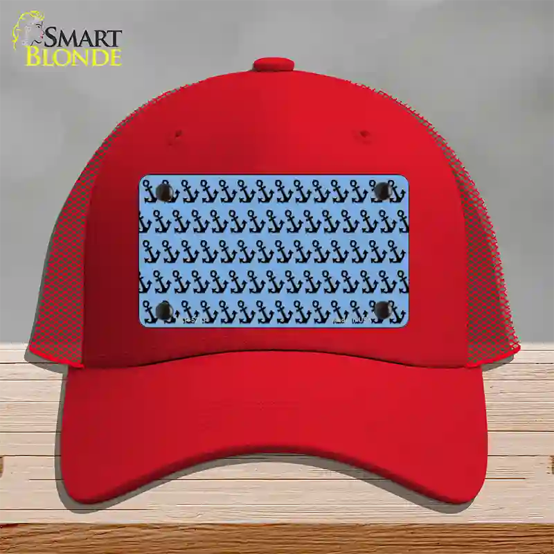 Light Blue Black Anchor Novelty License Plate Hat Mesh / Red