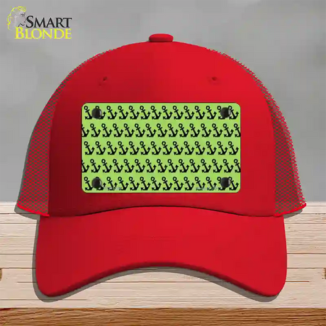 Lime Green Black Anchor Novelty License Plate Hat Mesh / Red