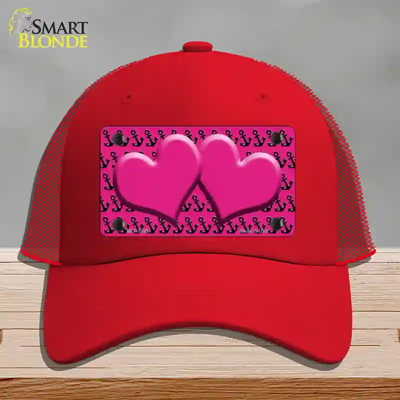 Pink Black Anchor Pink Heart Center Novelty License Plate Hat Mesh / Red