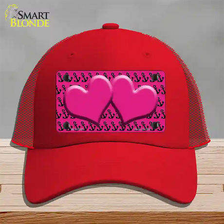 Pink Black Anchor Pink Heart Center Novelty License Plate Hat Mesh / Red