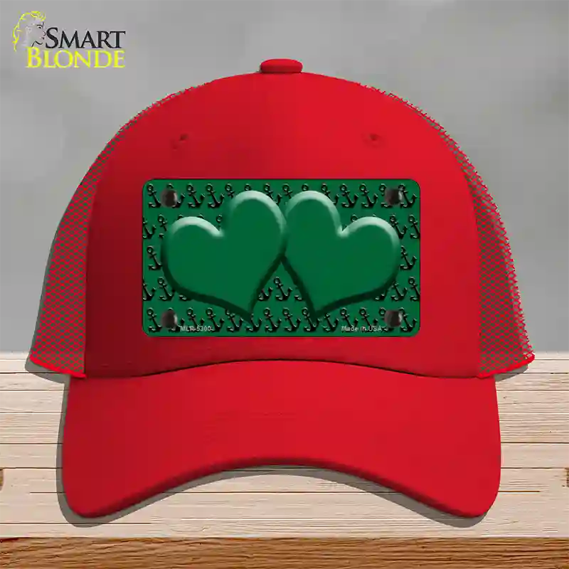 Green Black Anchor Green Heart Center Novelty License Plate Hat Mesh / Red