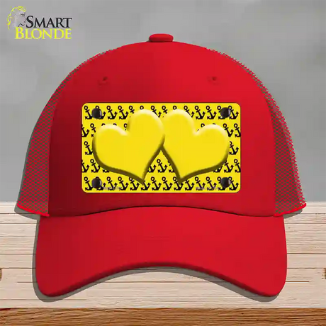 Yellow Black Anchor Yellow Heart Center Novelty License Plate Hat Mesh / Red