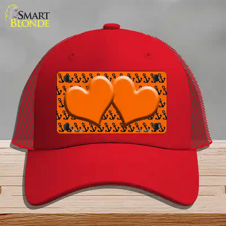 Orange Black Anchor Orange Heart Center Novelty License Plate Hat Mesh / Red