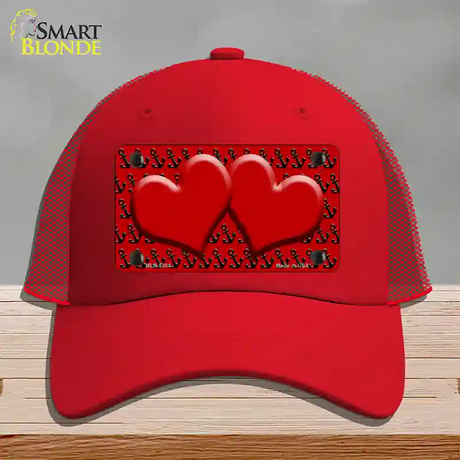 Red Black Anchor Red Heart Center Novelty License Plate Hat Mesh / Red