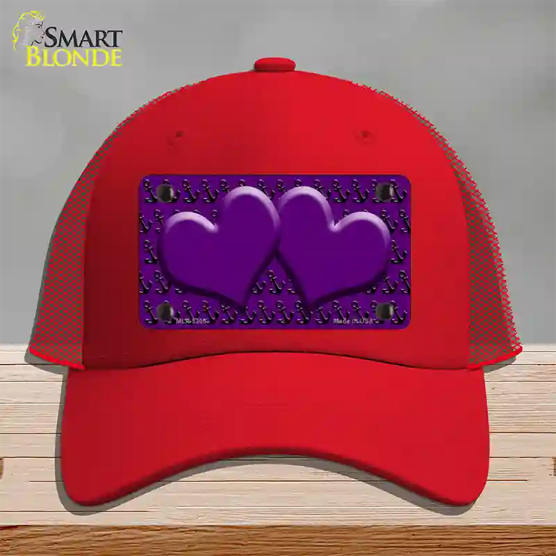 Purple Black Anchor Purple Heart Center Novelty License Plate Hat Mesh / Red