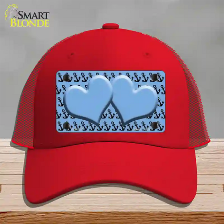 Light Blue Black Anchor Light Blue Heart Center Novelty License Plate Hat Mesh / Red