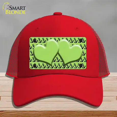 Lime Green Black Anchor Lime Green Heart Center Novelty License Plate Hat Mesh / Red