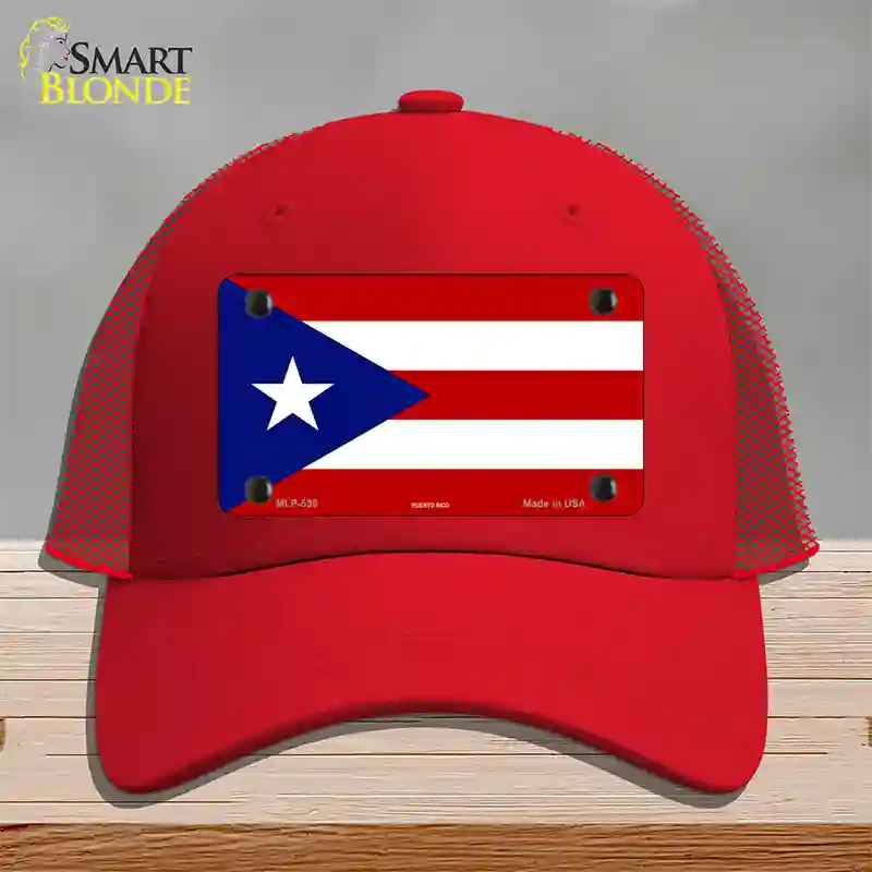 Puerto Rico Flag Novelty License Plate Hat Mesh / Red