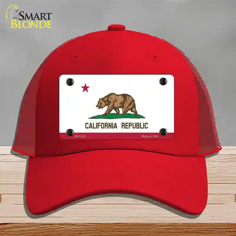 California State Flag Novelty License Plate Hat Mesh / Red