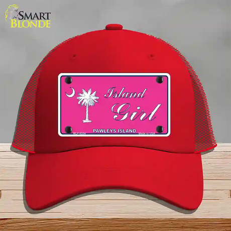 Island Girl Pink Novelty License Plate Hat Mesh / Red