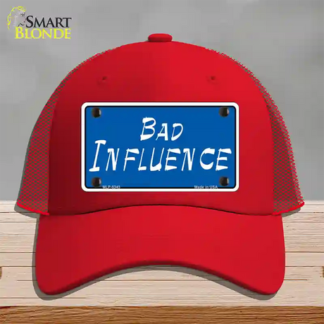 Bad Influence Novelty License Plate Hat Mesh / Red