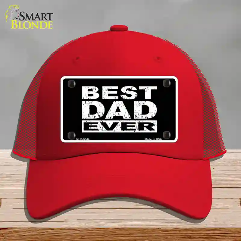 Best Dad Ever Novelty License Plate Hat Mesh / Red