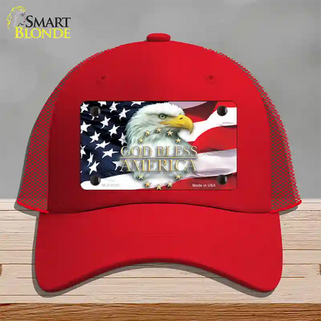 God Bless America Eagle Novelty License Plate Hat Mesh / Red