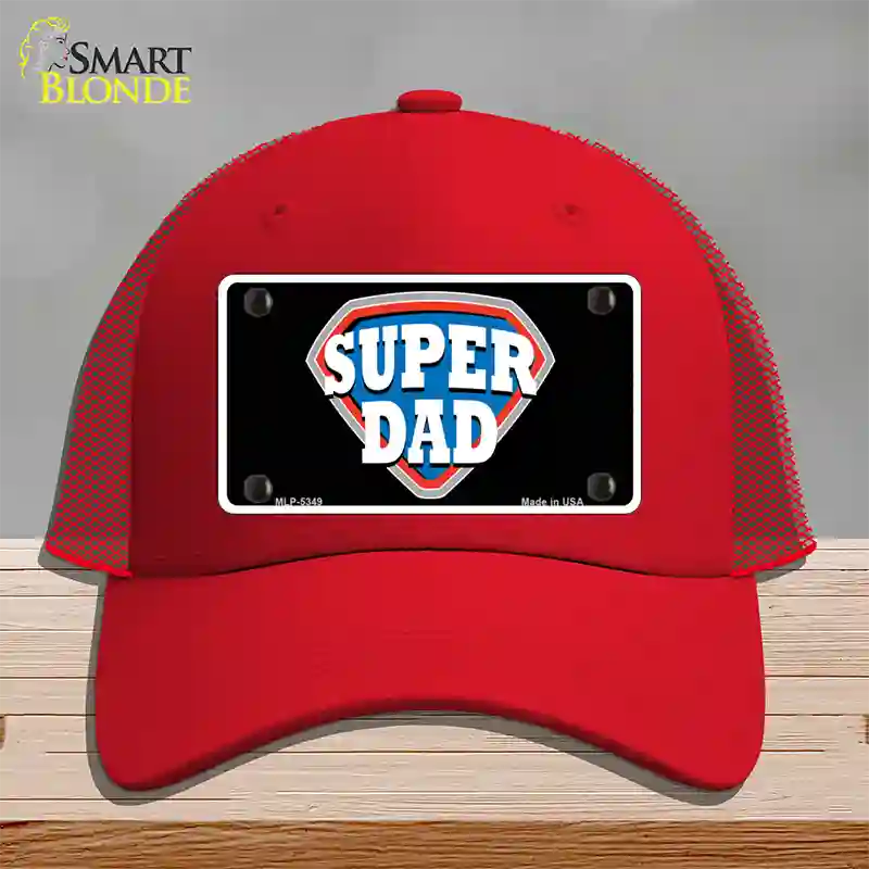 Super Dad Novelty License Plate Hat Mesh / Red