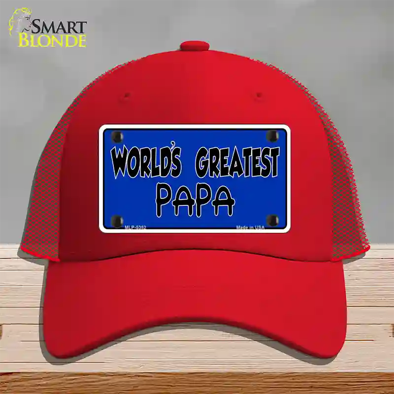 Worlds Greatest PaPa Novelty License Plate Hat Mesh / Red