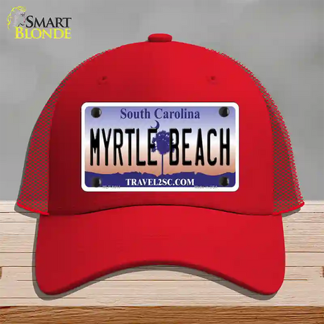 Myrtle Beach South Carolina Novelty License Plate Hat Mesh / Red