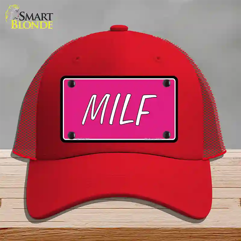 M.I.L.F Pink Novelty License Plate Hat Mesh / Red