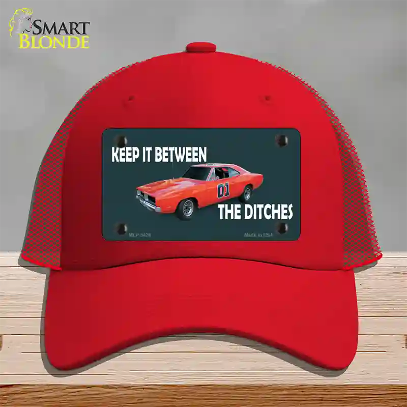 Between The Ditches Novelty License Plate Hat Mesh / Red