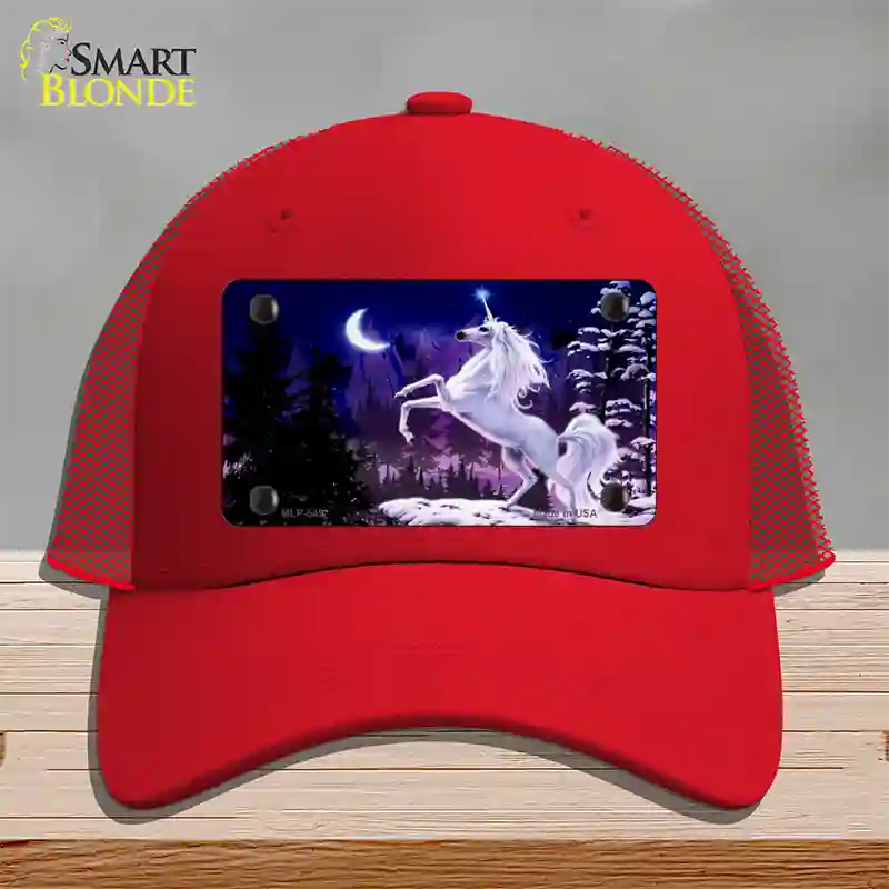 Unicorn Novelty License Plate Hat Mesh / Red